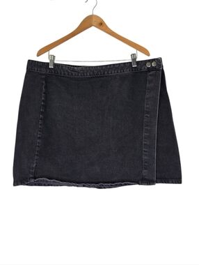ASOS DESIGN Women's Black Denim Jean Mini Skirt  Wrap 2 Closures Plus Size 18